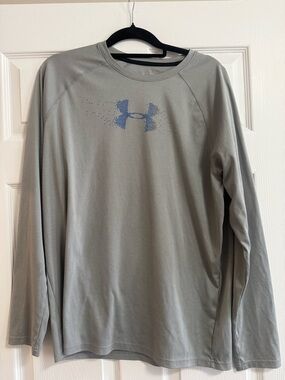 Under Armour Men's Long Sleeve Crew Tee — Light Gray with Blue Logo